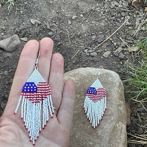 Heart Flag Beaded Earrings, New, Handmade by Me - Picture 6 of 13